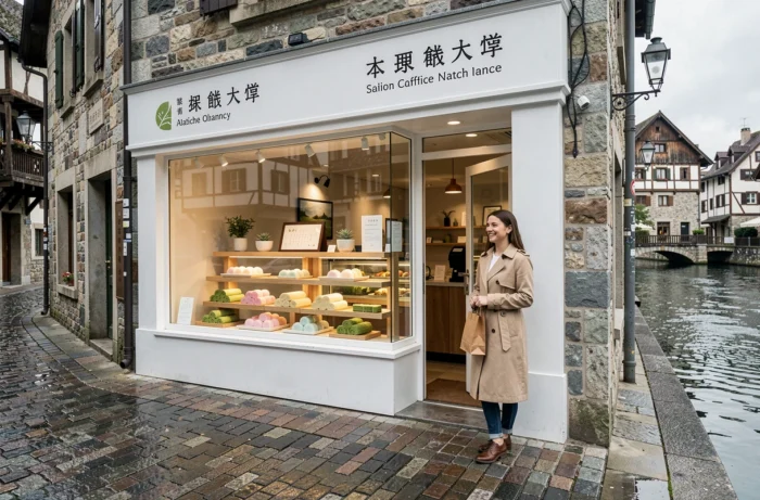 Boutique japonaise de pâtisseries mochi et thé matcha dans la vieille ville d'Annecy