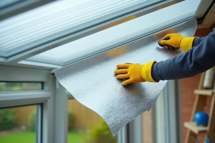 Application d'un film isolant thermique sur les panneaux en polycarbonate d'une véranda pour réduire la chaleur en été