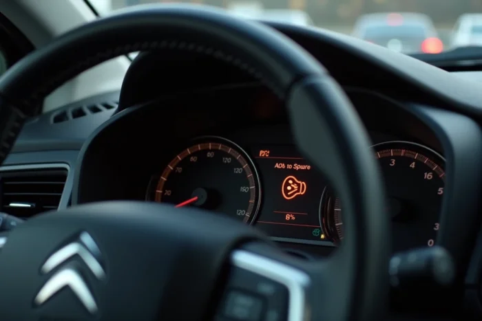 Voyant de surveillance de pression des pneus allumé sur le tableau de bord d'une Citroën C5